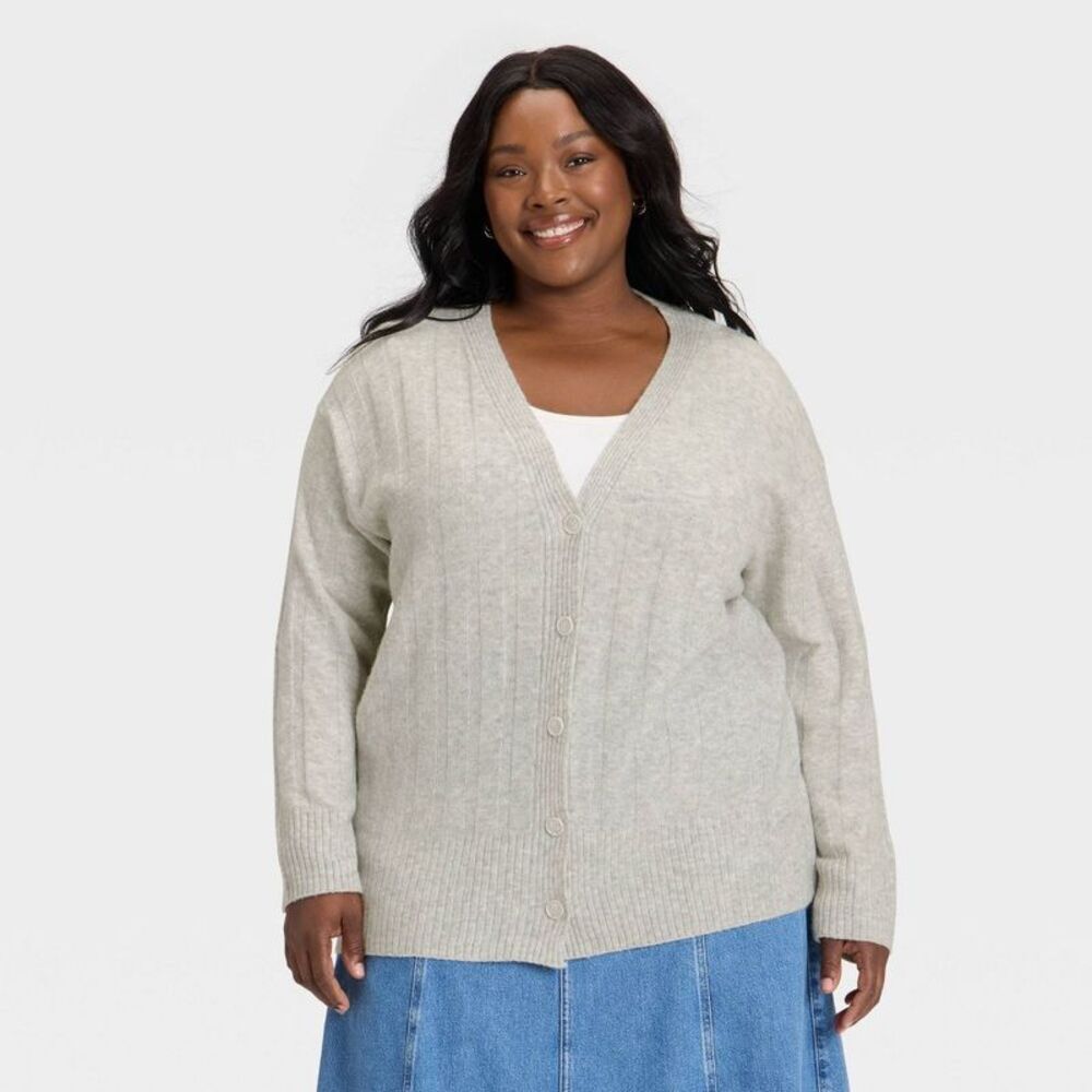 Universal Thread - Women's Knit Ribbed Cardigan - Universal Thread He Gray